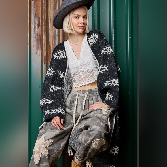 #968 POL Evil Eye Pattern Cardigan - Picture 9 of 14